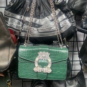 Emerald Green Bedazzled Like Leather Purse
